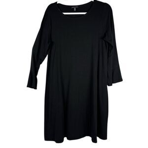 Eileen Fisher Black Tencel Jersey Long Sleeve Round Neck Shift Dress Size Medium